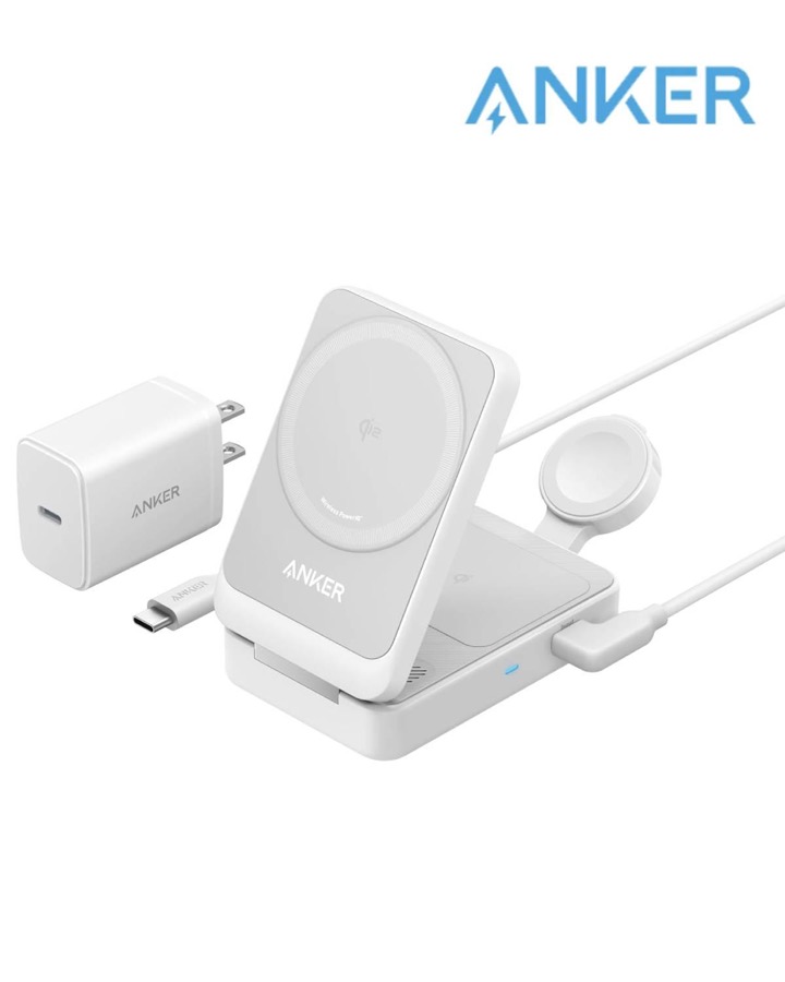 Anker MagSafe Charger Compatible, Anker MagGo 3in1 Charging Station, Qi2 Certified 15W Wireless Charger Stand, Apple Watch Charger, for iPhone 15/14, AirPods, Apple Watch S9 40W USBC Charger Included