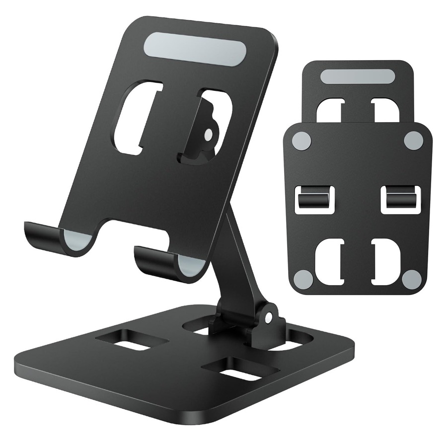 Phone Stand for Desk, Dual Folding Cell Phone Holder, Fully Adjustable Portable Mobile Phone Holder for iPhone 17 16 15 14 13 12 11 Pro Max Plus Air, Galaxy S25 S24, All Phones (Black)