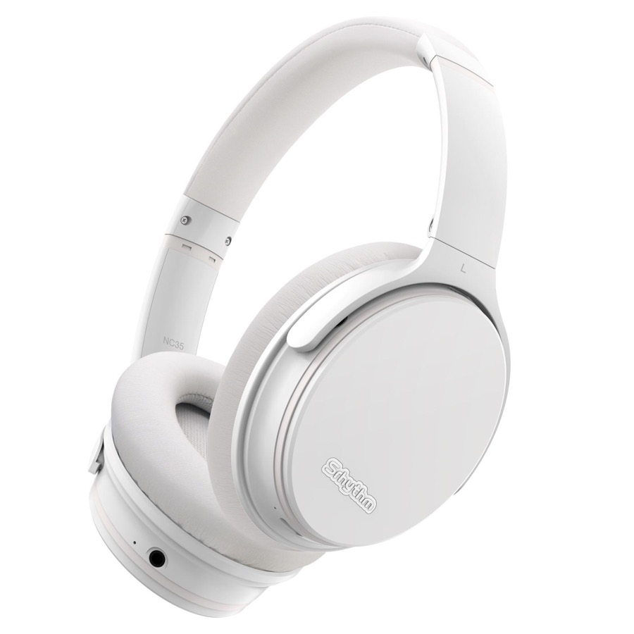 Srhythm NC35 Noise Cancelling Headphones Wireless Bluetooth 5.3, Fast Charge Over-Ear Lightweight Headset with Microphones,Mega Bass 50+ Hours Playtime White
